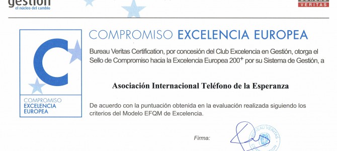 El Teléfono de la Esperanza renueva su compromiso con la calidad (EFQM)